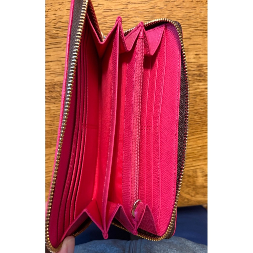 NEW Coach Accordion Zip Around Wallet Signature Canvas Brown / Dark Magenta - Picture 10 of 10